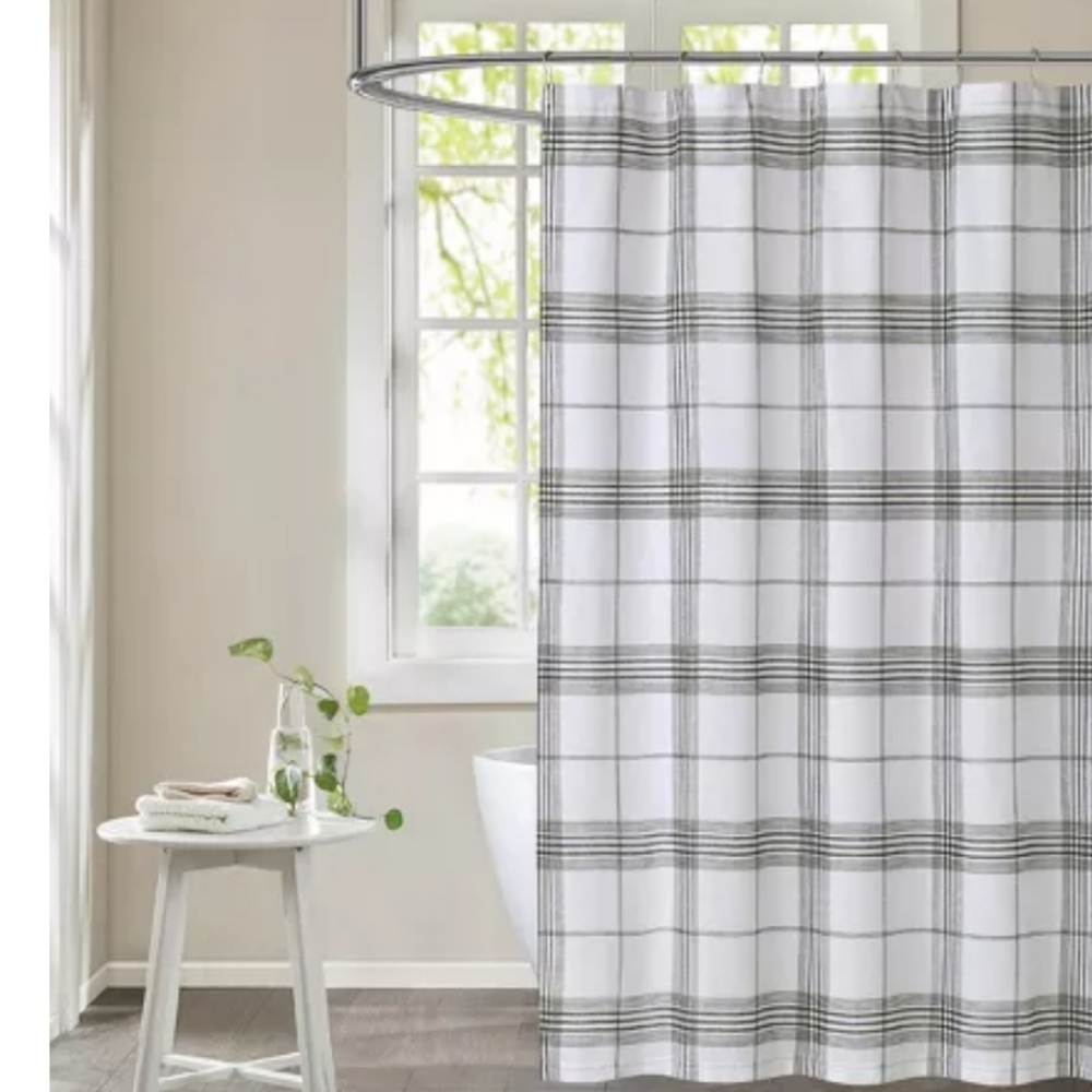 Cottage Classics- Cottage Plaid Shower Curtain- 100% Cotton